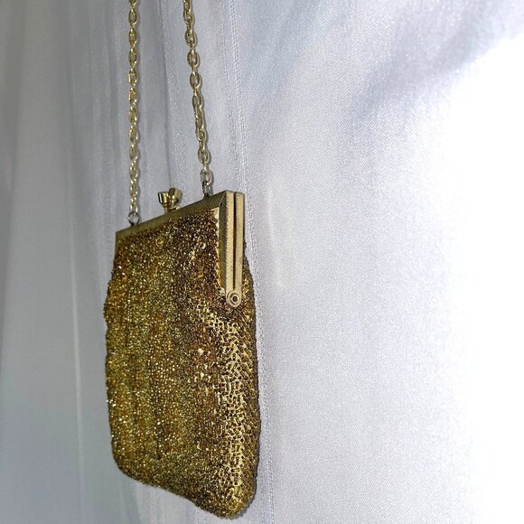 Vintage Walborg Hand Beaded Gold Evening Bag Hong Kong Chain Strap - Picture 4 of 8